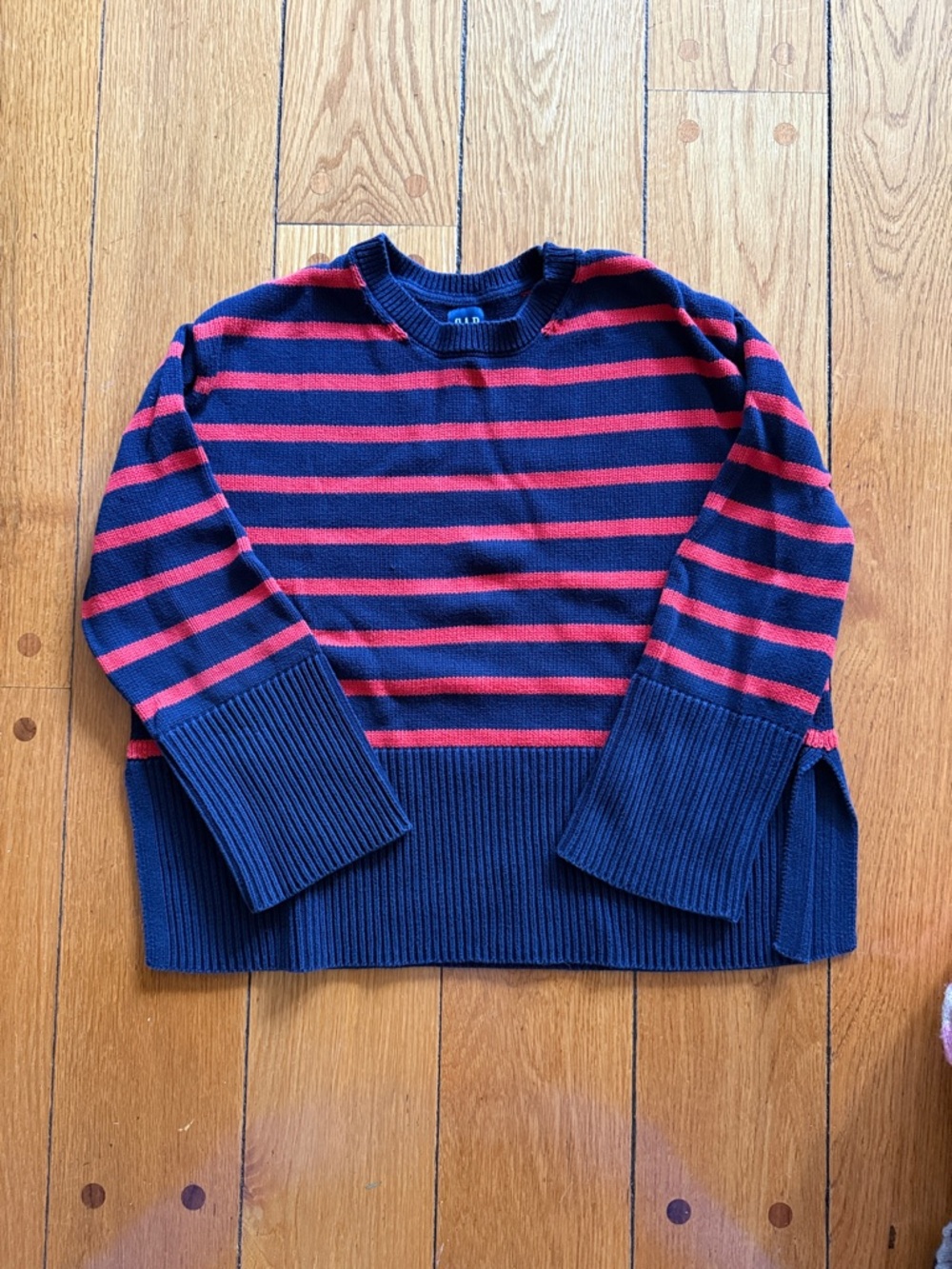 GAP Navy and Red Striped Crewneck Sweater